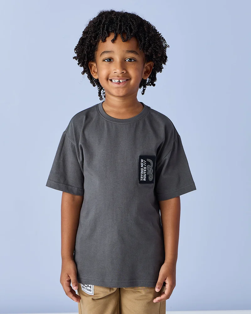 Redtag Boys Charcoal Graphic Print T Shirt