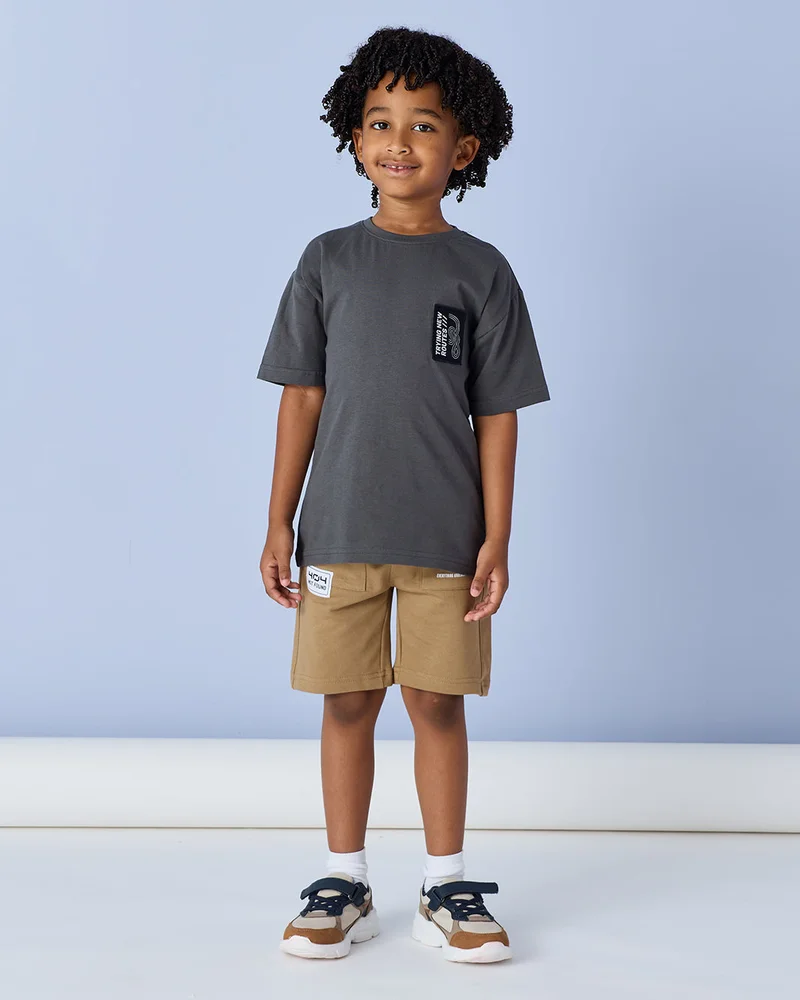 Redtag Boys Charcoal Graphic Print T Shirt