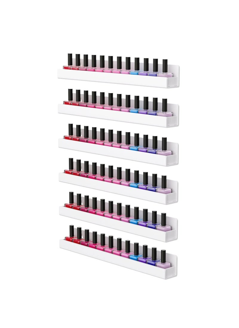 FEMELI - FEMELI Nail Polish Wall Rack: 6 Shelves 15 Inch White Acrylic Nail Polish Holder Organizer for 66-90 Bottles, Multi-Purpose Acrylic Floating Shelves (15 Inch, White) - Image 1