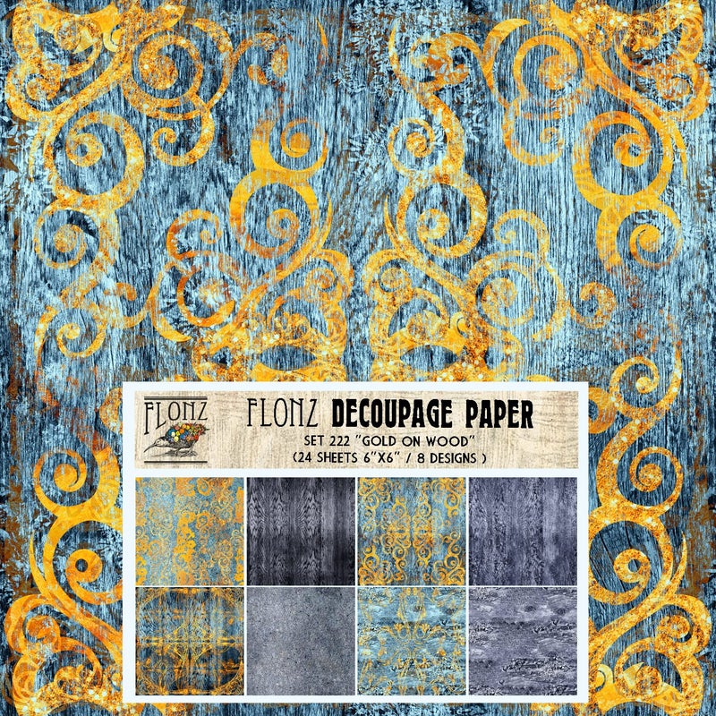 Decoupage Paper Pack 24 Sheets 6x6 Gold on Old Wood Vintage Styled Seamless Art Deco Pattern Paper for Decoupage Craft and Scrapbooking