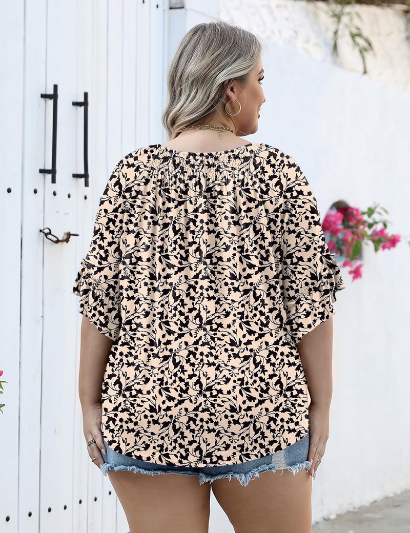 Micoson Womens Plus Size Tops 3/4 Ruffle Sleeve Office Shirts for Women Dressy Summer Spring Tops Loose Fitting Blouse - Image 2