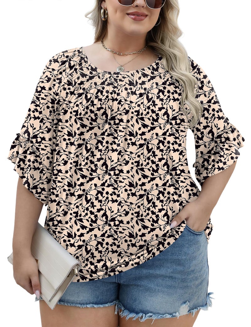 Micoson Womens Plus Size Tops 3/4 Ruffle Sleeve Office Shirts for Women Dressy Summer Spring Tops Loose Fitting Blouse - Image 4