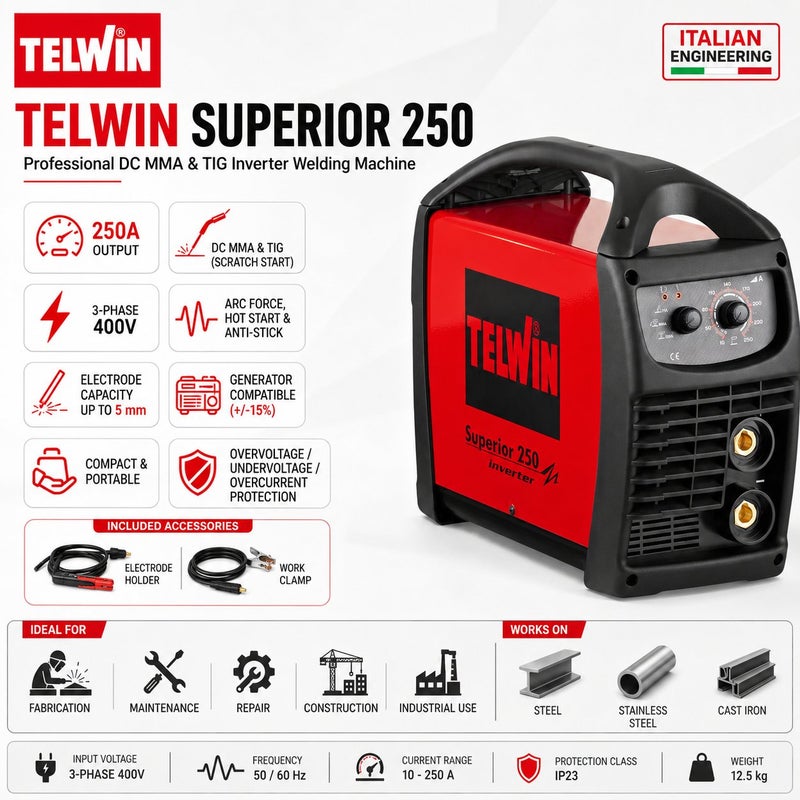 Telwin TIG Welding Machine WS TIG250 Inverter Welder 250A Professional DC TIG MMA Welding Machine For Workshop Use - Image 1