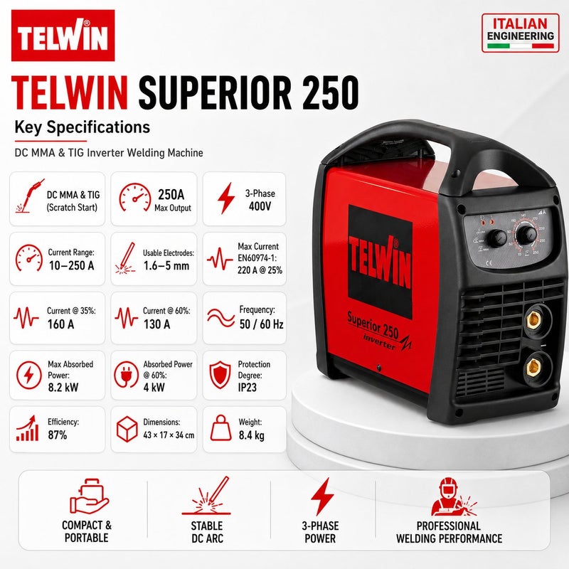 Telwin TIG Welding Machine WS TIG250 Inverter Welder 250A Professional DC TIG MMA Welding Machine For Workshop Use - Image 2