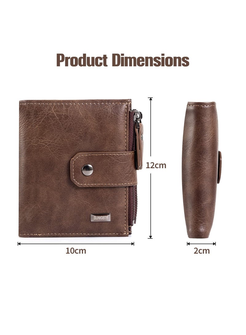SOLARAE Men's RFID Blocking Leather Wallet - Foldable Bifold Purse with Zipper Coin Pocket, Credit Card Holder, Perfect Gift for Men (Brown) - Image 5