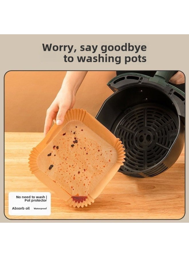Air Fryer Special Paper Household Baking Pan Oil Absorbing Paper Pad Food Silicone Oil Paper Plate Bowl Square Oil Paper Tin Paper-Colour:Standard-Specification:Food Grade 50 Sheets + Pet Dustproof Box❤Extra Thick And Extra Large Size (for 3-5 Liter Fryers)