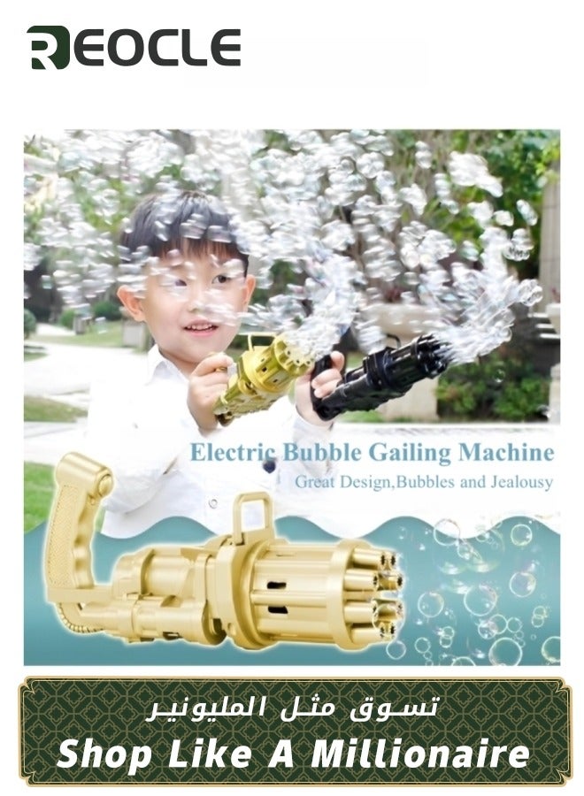 REOCLE Bubble Machine Gun Electric Bubble Machine Blower Toy 8-Hole Automatic Bubble Maker for Boys and Girls Aged 3-12 Years Old as Birthday Gifts  - Image 1