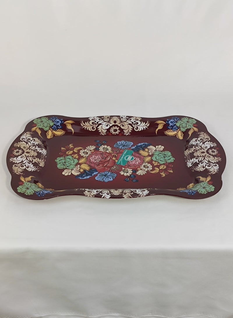 HTH Premium Flower Print Design Stainless Steel Serving Tray Durable Large Dinner Plate Decorative Plate 38x25/45x30 cm - Image 1