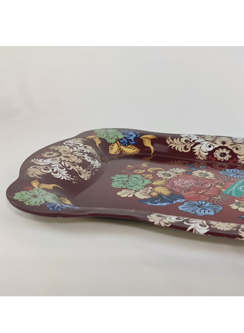 HTH Premium Flower Print Design Stainless Steel Serving Tray Durable Large Dinner Plate Decorative Plate 38x25/45x30 cm - Image 2