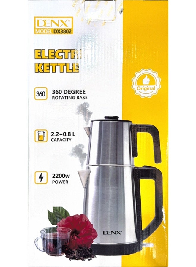DENX 2200W Stainless Steel Double Electric Kettle 1.8L+1.2L Large & Small Capacity Hot Water Boiler, Tea, Coffee Maker Kettle, Auto Shut Off, Boil Dry Protection, Kitchen & Office Appliance, DX3802 - Image 5