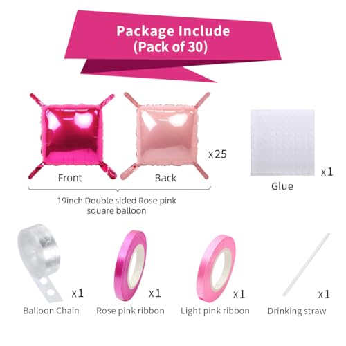 CEUQIESO 25 Pcs Hot Magenta Pink Checkered Mylar Double Sided Square Foil Balloons Wall Backdrop Metallic Balloon Tunnel Arch Garland Kit for Anniversary Bachelorette Birthday Engagement Party Decoration - Image 5