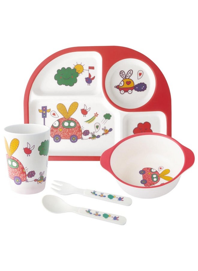 Qshare - Melamine Kids Dinnerware Set,5Pcs Toddler Dinnerware Set,Baby Plate Bowl Cup Spoon Fork Set Dishware,Baby Bowl,Cup,Fork And Spoon - Image 1