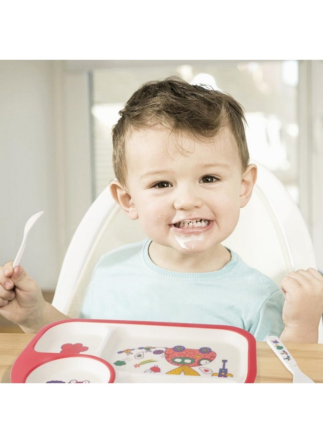 Qshare - Melamine Kids Dinnerware Set,5Pcs Toddler Dinnerware Set,Baby Plate Bowl Cup Spoon Fork Set Dishware,Baby Bowl,Cup,Fork And Spoon - Image 1