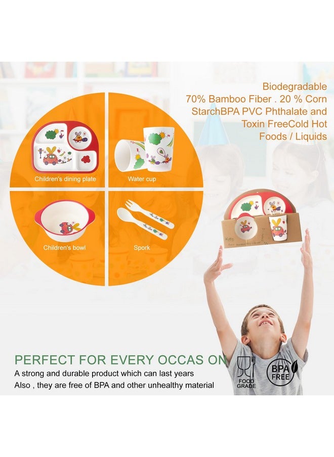 Qshare - Melamine Kids Dinnerware Set,5Pcs Toddler Dinnerware Set,Baby Plate Bowl Cup Spoon Fork Set Dishware,Baby Bowl,Cup,Fork And Spoon - Image 1