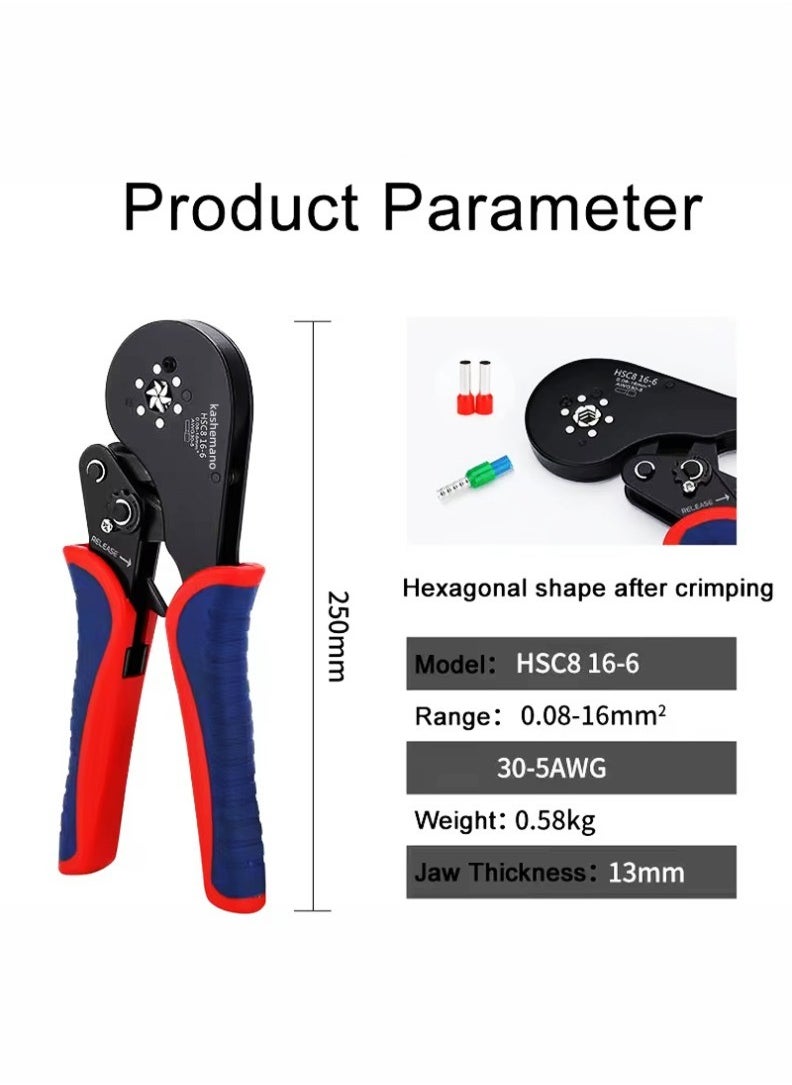 HSC8 16-6 0.08-16mm² Hexagonal Ratcheting Crimper 1200PC Dual Wire Terminal