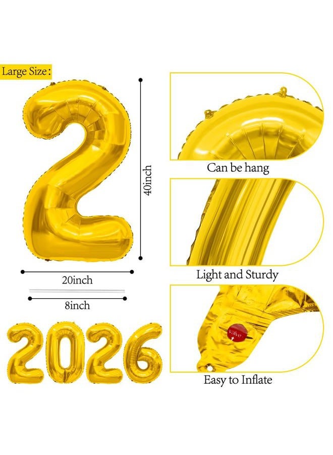 Libemskix 2026 Balloons, 40 Inch 2026 Number Balloons Gold 2026 Balloon Large Foil New Year Balloon Numbers 2026 Mylar Baloons for Birthday Christmas Graduation New Years Eve Party Supplies Decorations - Image 3