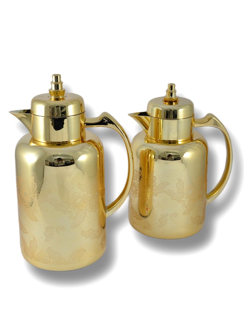 Homemaker 2-Piece Tea & Coffee Flask - 0.7 Liter & 1 Liter Capacity - Glass Inner - ABS Body - Gold - Image 2