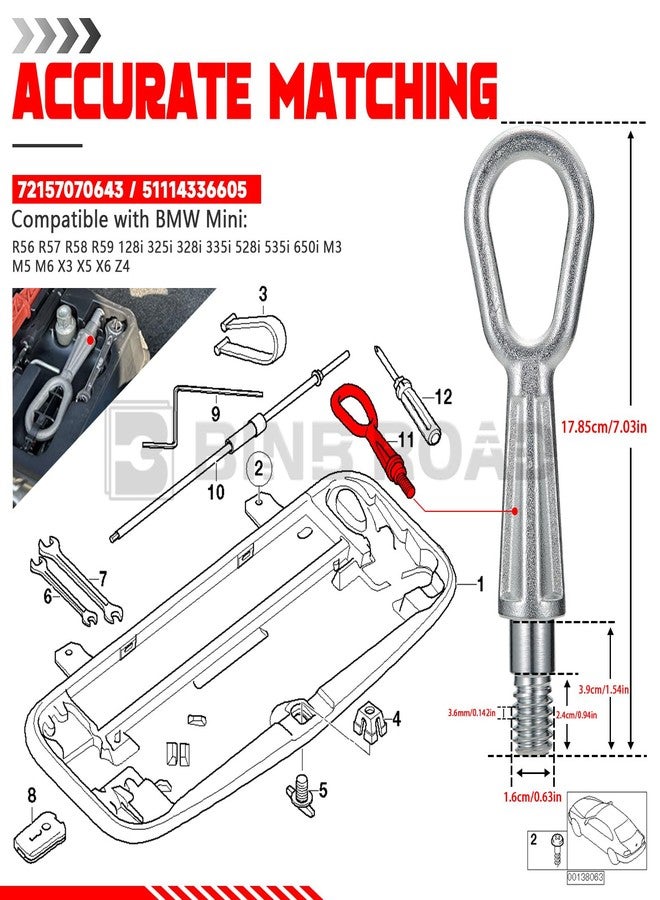 BINB ROAD Tow Hook Tow Eye 72157070643 51114336605 Compatible with BMW Mini R56 R57 R58 R59 128i 325i 328i 335i 528i 535i 650i M3 M5 M6 X3 X5 X6 Z4 - Image 2