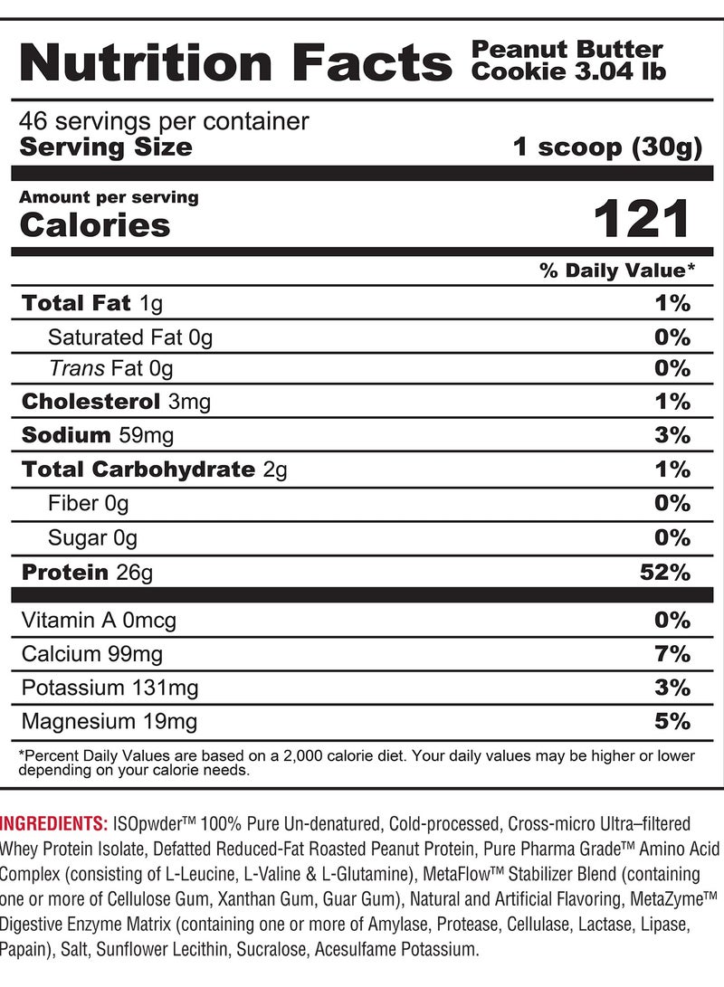 Metabolic Nutrition ISO PWDR Whey Protein Isolate 3.04lbs (1.38kg) - Peanut Butter Cookie - Image 2