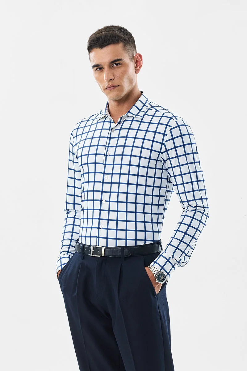 سنيتش White Striped Long Sleeve Slim Fit Shirt