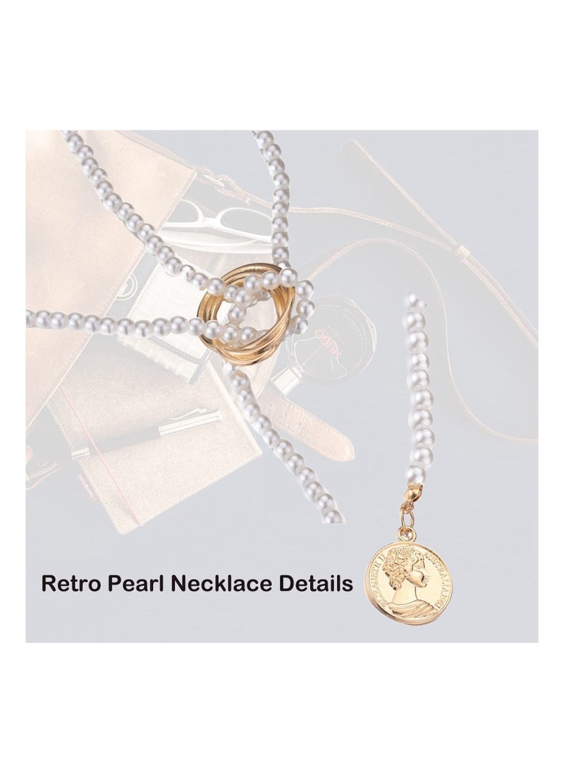 Long Pearl Necklaces, Costume Jewellery for Women, Retro Metal Pearl Necklace Elegant Lady White Artificial Pearls Long Sweater Chain Beaded Necklace, 31In Faux Pearls Art Fashion Lovely - Image 5