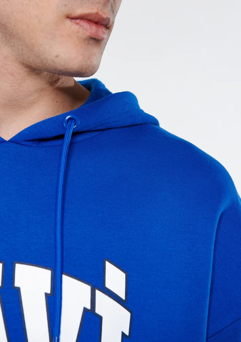 MAVI Blue Men's Blue Logo Printed Hooded Blue Sweatshirt 067149-70896