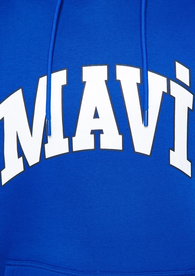 MAVI Blue Men's Blue Logo Printed Hooded Blue Sweatshirt 067149-70896