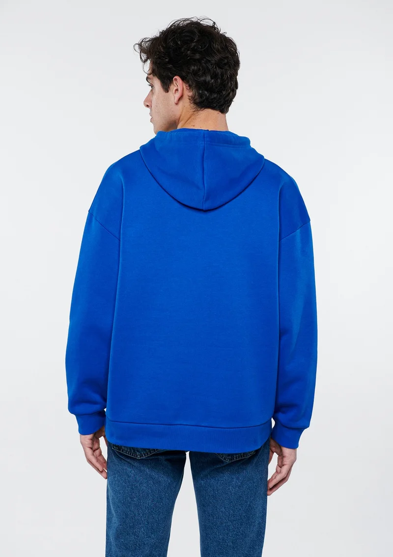 MAVI Blue Men's Blue Logo Printed Hooded Blue Sweatshirt 067149-70896