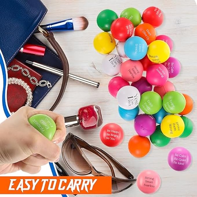 Harrycle Pack of 30 Children's Mini Motivational Stress Balls Colourful Foam Balls Small Inspirational Stress Relief Balls Hand Exercises Balls Funny Squeeze Relaxation Toys - Image 4