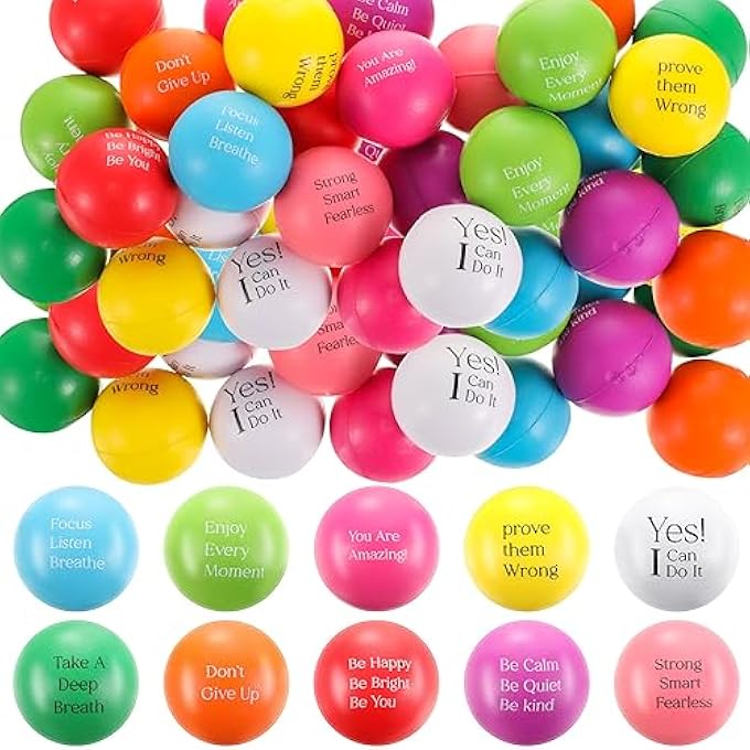 Harrycle Pack of 30 Children's Mini Motivational Stress Balls Colourful Foam Balls Small Inspirational Stress Relief Balls Hand Exercises Balls Funny Squeeze Relaxation Toys - Image 1