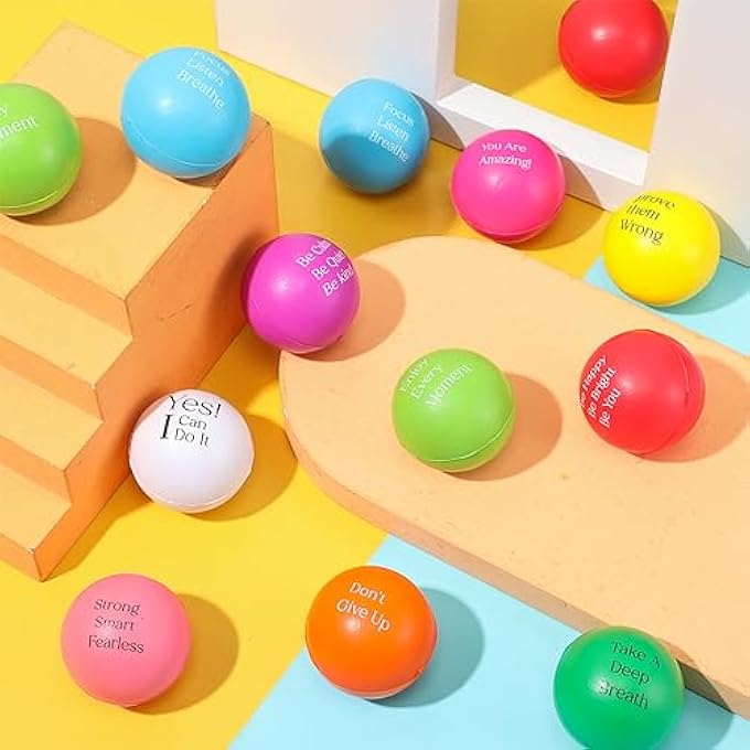 Harrycle Pack of 30 Children's Mini Motivational Stress Balls Colourful Foam Balls Small Inspirational Stress Relief Balls Hand Exercises Balls Funny Squeeze Relaxation Toys - Image 2