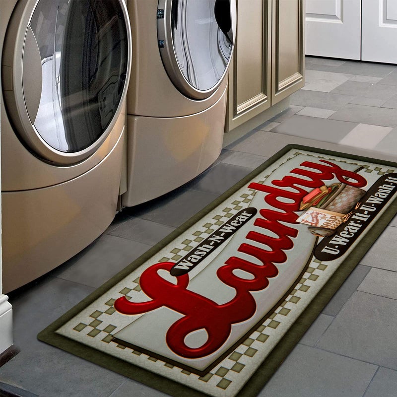 Pauwer Farmhouse Laundry Room Rugs Runner 20""x48"" Non Slip Waterproof Laundry Mats Kitchen Floor Carpet Durable Cushioned Natural Rubber Foam Area Rug for Laundry Room Kitchen - Image 1