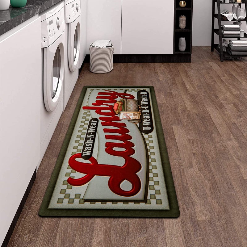 Pauwer Farmhouse Laundry Room Rugs Runner 20""x48"" Non Slip Waterproof Laundry Mats Kitchen Floor Carpet Durable Cushioned Natural Rubber Foam Area Rug for Laundry Room Kitchen - Image 2