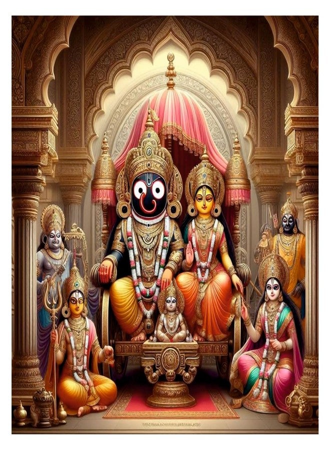 Sky Flying Jagannath Ji, Shubadra Ji God Wall Poster (JAG18_NW_04) Living Room, Pooja Room, KIds Room (Size - 46CM X 46CM) - Image 1