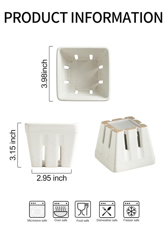 Gomakren Ceramic Fruit Basket Set of 2, Square Fruit Bowls with Holes, Rustic Berry Basket Containers for Kitchen, Berries, Strawberry, Grape, Cherry - Cream White - Image 2