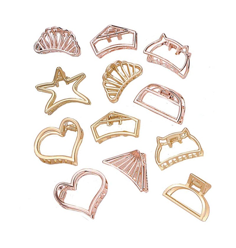 BIRDWARE Hair Accessories Hollow Hair Clips Medium Metal Clutchers Golden Silver Bronze Butterfly Girls and women Geometric Clamps Clutchers Metal Hairties (Pack of 6) - Image 1