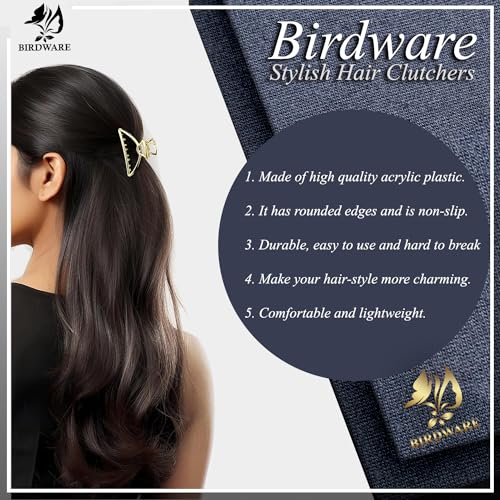 BIRDWARE Hair Accessories Hollow Hair Clips Medium Metal Clutchers Golden Silver Bronze Butterfly Girls and women Geometric Clamps Clutchers Metal Hairties (Pack of 6) - Image 3