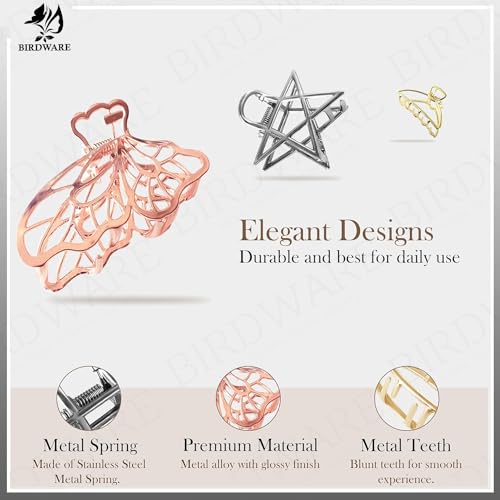 BIRDWARE Hair Accessories Hollow Hair Clips Medium Metal Clutchers Golden Silver Bronze Butterfly Girls and women Geometric Clamps Clutchers Metal Hairties (Pack of 6) - Image 5