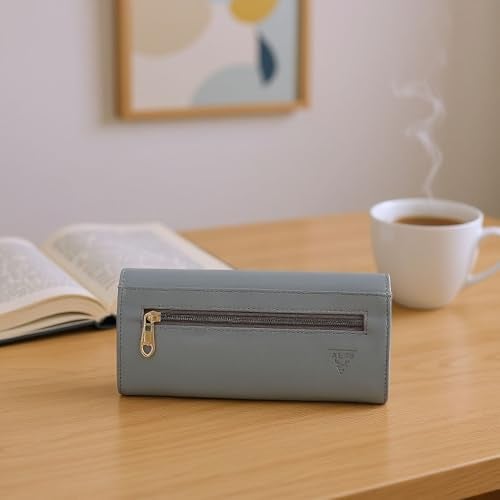 ALSU Women's Grey Wallet Clutch Purse | 4 Card Pocket| Twist Lock Closure| Phone Pocket (ldu-012gryblu) - Image 3