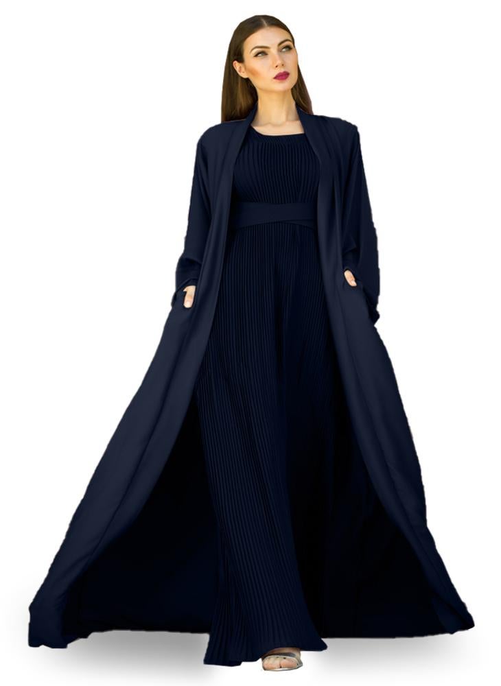 NUKHBAA - Blue Charcoal color Abaya with Inner dress- 2pcs set-602C19 - Image 1