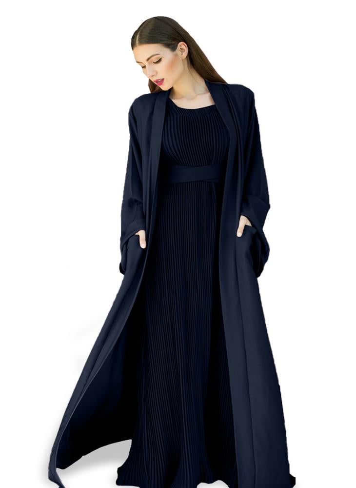NUKHBAA - Blue Charcoal color Abaya with Inner dress- 2pcs set-602C19 - Image 1