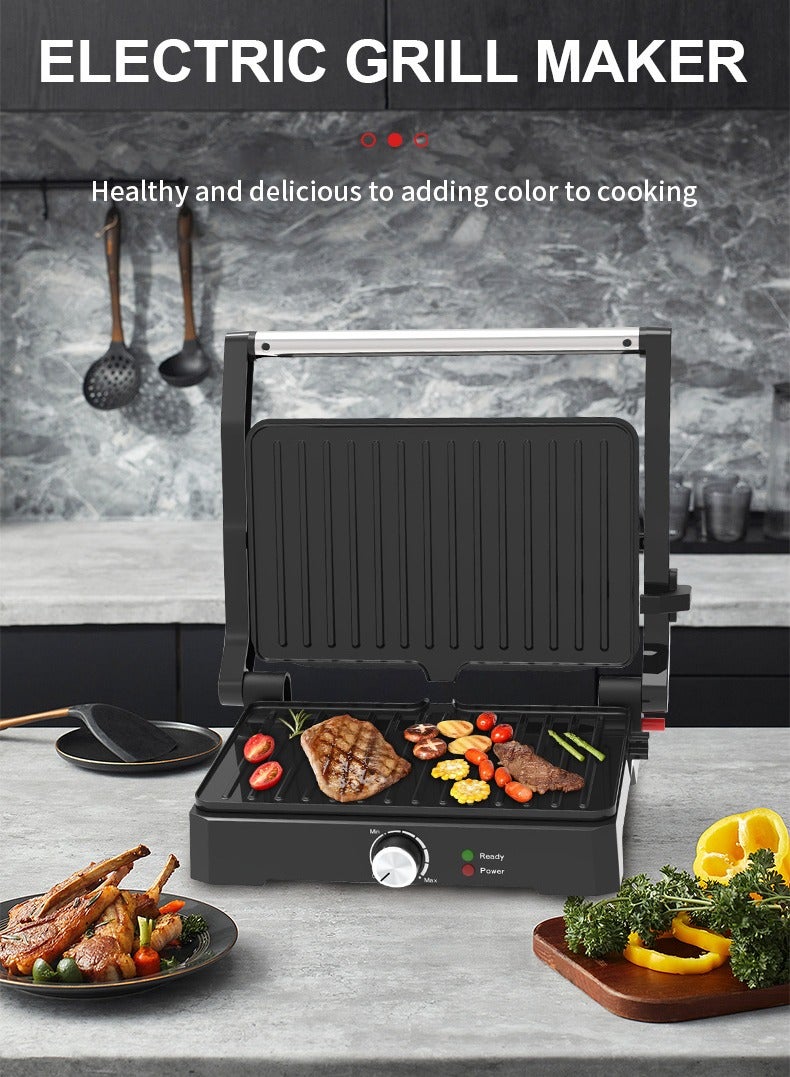 سوكاني شواية صحية منزلية، شواية بانيني، صانعة شرائح اللحم، 1500 واط، غير لاصقة وشواية مسطحة كاملة 180 درجة، تحكم في درجة الحرارة، SK-08026 أسود - Image 2