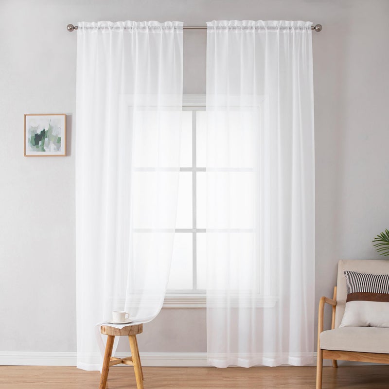 Simplebrand White Sheer Curtains 72 Inches Long 2 Panels for Living Room Rod Pockets Airy Window Treatments Voile Sheer White Curtains Panels Lightweight for Front Back Patio Glass Door 42 Width