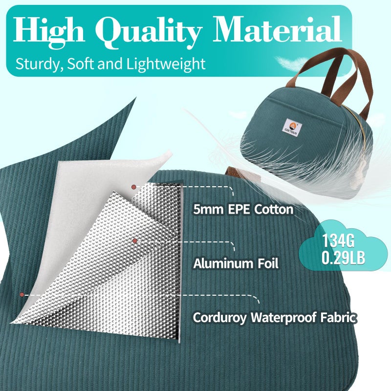 CaCTOUR Lunch Box Lunch Bag for Women Girls Teens, Cute Lunch Box Cooler Bag, Portable Small Insulated LunchBox Reusable Corduroy Lunch Tote for Work/Travel/Picnic/School (Lake Green) - Image 3