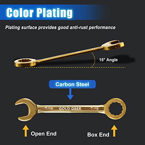 GOLD DEER 20 Pcs Color Plated Small Wrench Set Standard Metric and SAE 532716 411mm Extra Slim Spanners Mini Wrench Set Open End and Box End Ignition Wrenches with Roll Pouch and Big Ring - Image 3