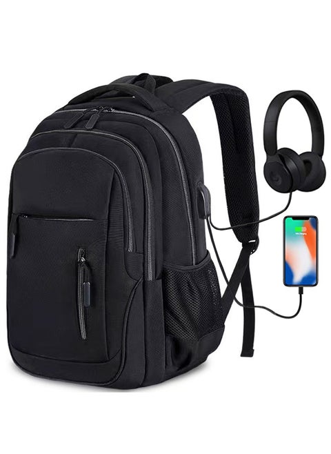 Qiccijoo Laptop Backpack for Men & Women Business Travel Backpack with Usb Charging Port College School Computer Backpack Fits 15.6 Inch Laptop Notebook(Black)