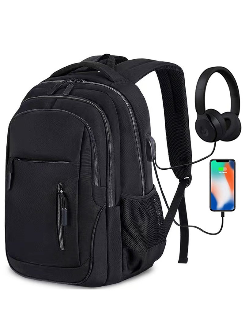 Qiccijoo Laptop Backpack for Men & Women Business Travel Backpack with Usb Charging Port College School Computer Backpack Fits 15.6 Inch Laptop Notebook(Black)