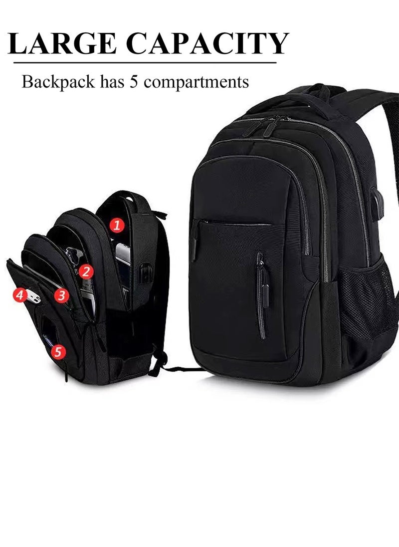 Qiccijoo Laptop Backpack for Men & Women Business Travel Backpack with Usb Charging Port College School Computer Backpack Fits 15.6 Inch Laptop Notebook(Black)