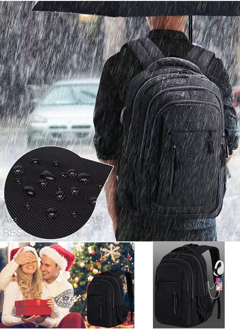 Qiccijoo Laptop Backpack for Men & Women Business Travel Backpack with Usb Charging Port College School Computer Backpack Fits 15.6 Inch Laptop Notebook(Black)