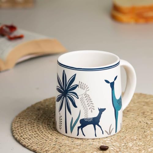 The Earth Store Stag Blue Coffee Mug Set of 1 to Gift to Best Friends, Coffee Mugs, Microwave Safe Ceramic Mugs, (300 ml Each) - Image 1